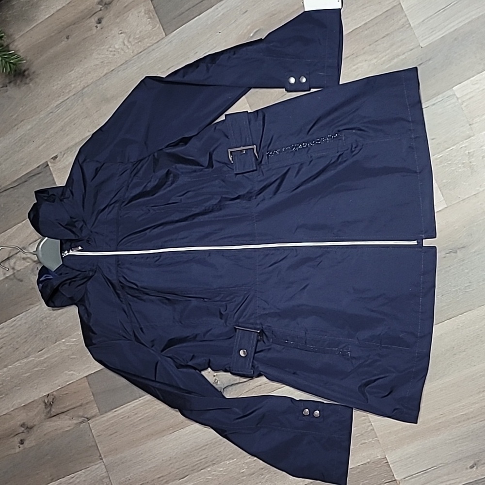 NWT INTL d.e.t.a.i.l.s Jacket Women's Rain Coat Hood Navy Peacoat Size XL
